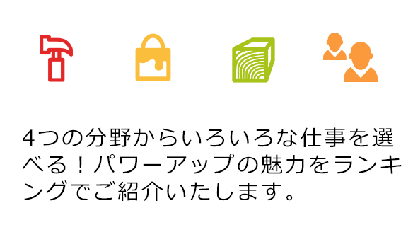 4つの分野からいろいろな仕事を選べる！パワーアップの魅力をランキングで紹介します。